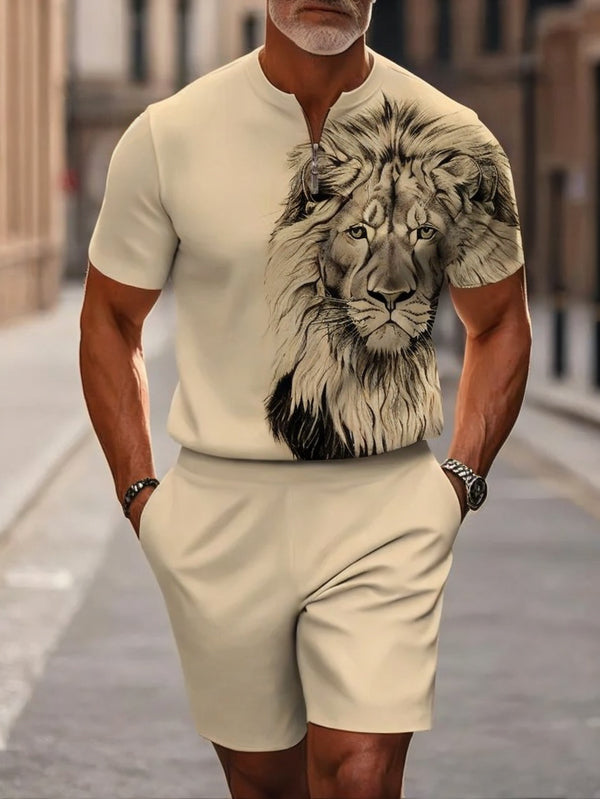 Short Sleeve Zipper Two-piece Set