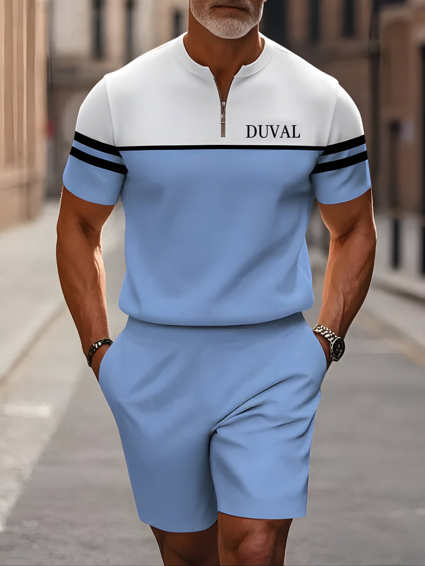 Short Sleeve Zipper Two-piece Set