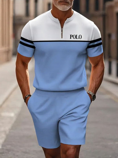 Short Sleeve Zipper Two-piece Set