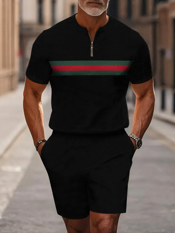 Short Sleeve Zipper Two-piece Set